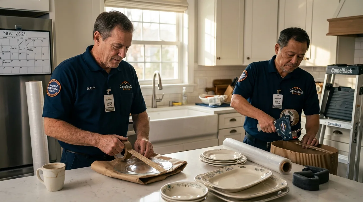 Professional crew packing kitchen dishware in Walls, MS